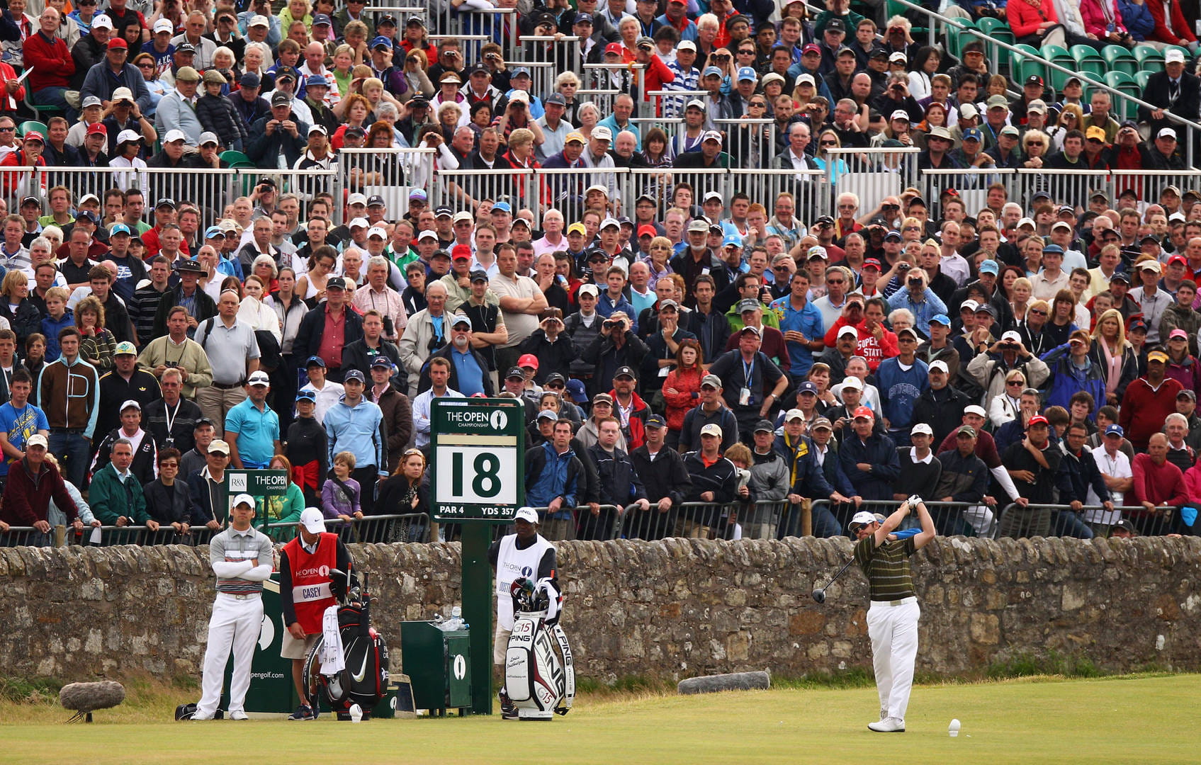 Oosthuizen on the 18th tee at St Andrews, minutes before getting his hands on the Claret Jug.